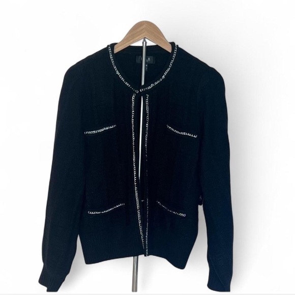 Ella Rafaella Black Sweater Cardigan with Silver Chain Trim NWT XXL - Picture 1 of 7